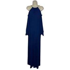 BCBG MAX AZRIA 'FLO' Blue Halter Cold Shoulder Long Sleeve JUMPSUIT Size 2
